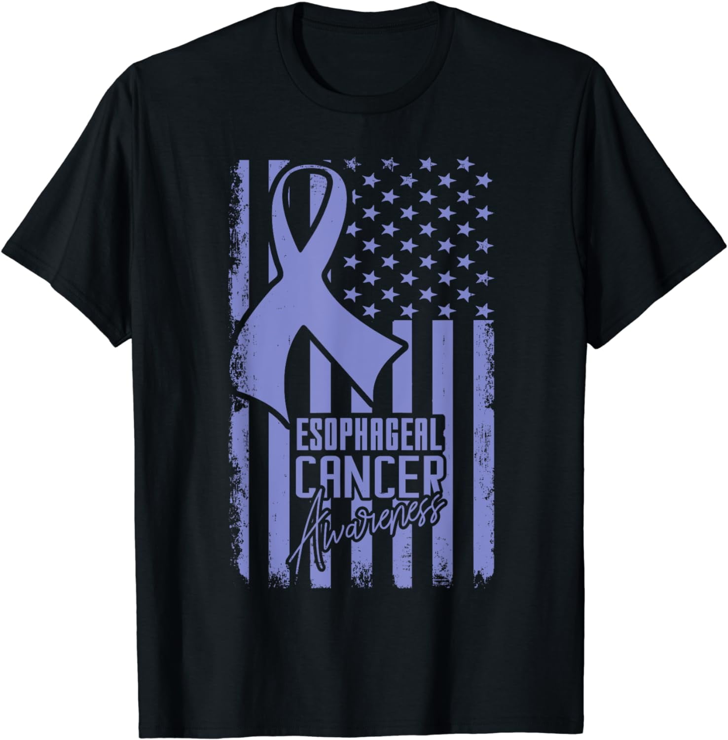 Esophageal Cancer Awareness American Flag Periwinkle Ribbon T-Shirt ...