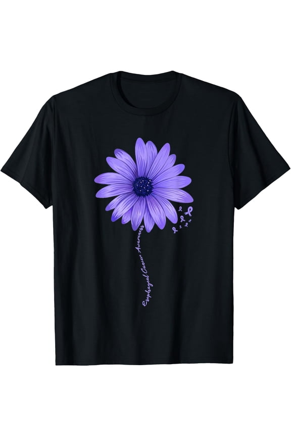 Esophageal Cancer Awareness Sunflower Periwinkle Ribbon T-Shirt Small