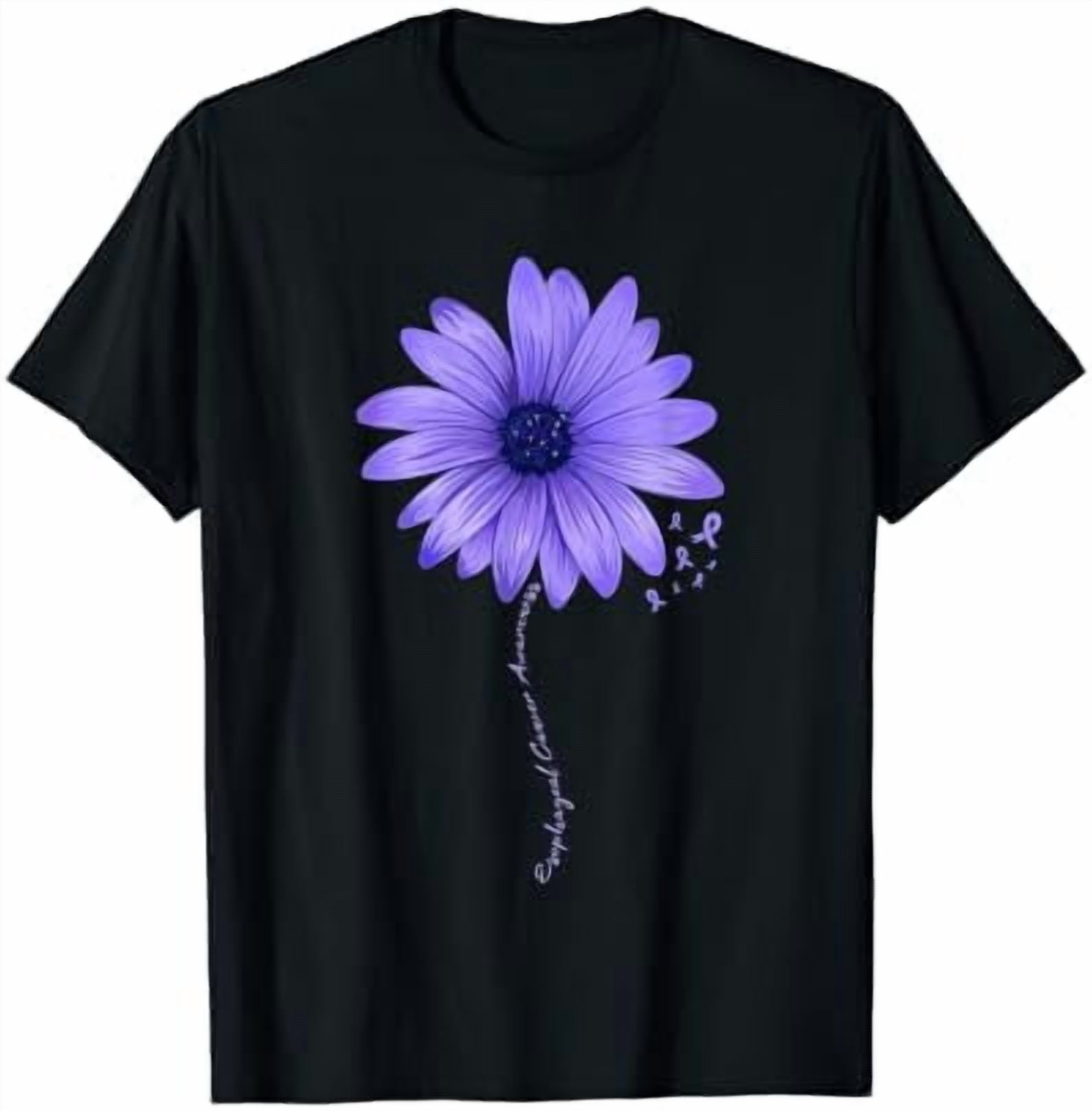 Esophageal Cancer Awareness Sunflower Periwinkle Ribbon T-Shirt ...