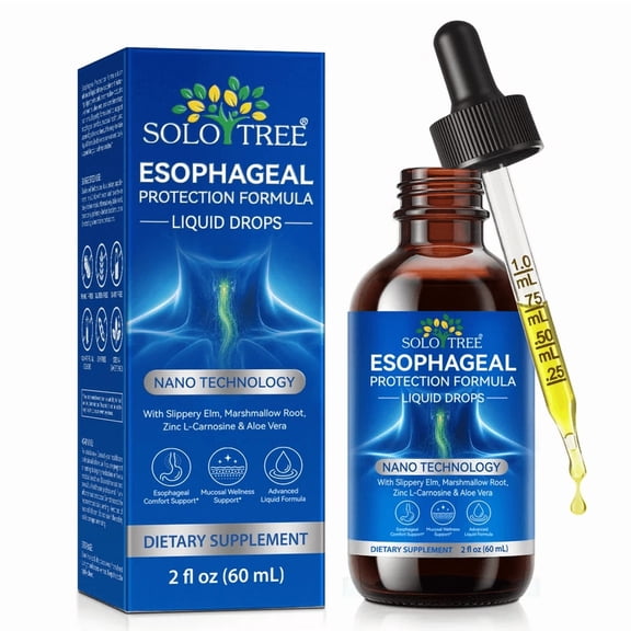 Esophageal Formula Liquid Drops with Slippery Elm, Marshmallow Root, Zinc, L-Carnosine & Aloe Vera, Herbal Supplement, 2 fl oz (60 mL)