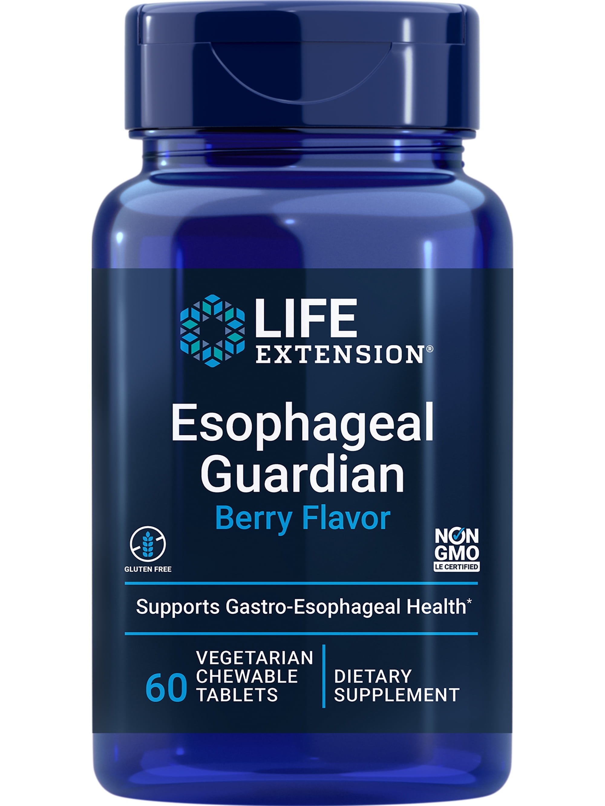 Life Extension Esophageal Guardian, alginic acid, potassium bicarbonate, get long-lasting relief from gastric distress, vegetarian, non-GMO, gluten-free, 60 vegetarian chewable tablets
