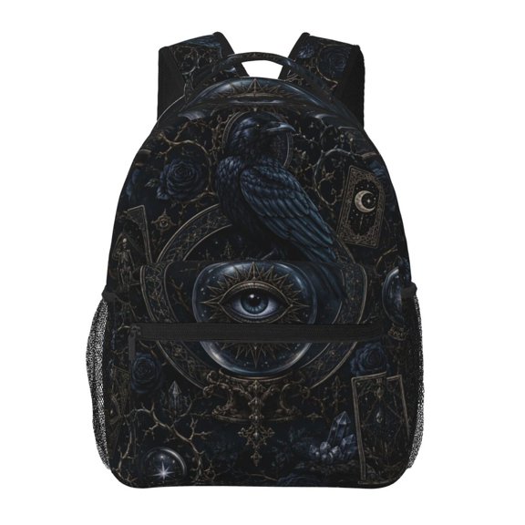 Esoteric Raven Mystical Backpack Casual College Bag Zipper Laptop Daypack Hiking Rucksack Travel
