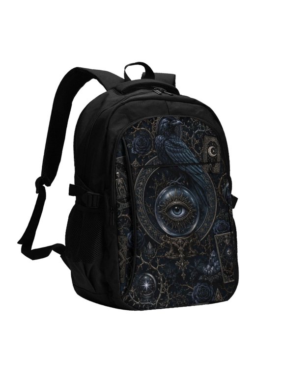 Esoteric Raven Mystical Laptop Backpack with USB Charging Headphone Port Casual Daypack Bag College Business Travel