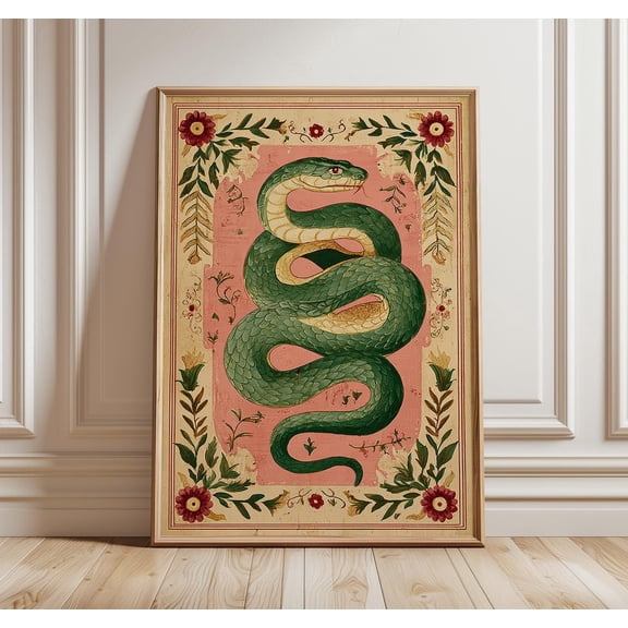 Esoteric Snake Vintage Folk Symbolism Mystical Serpent Botanical Decor Unframed Paper Print