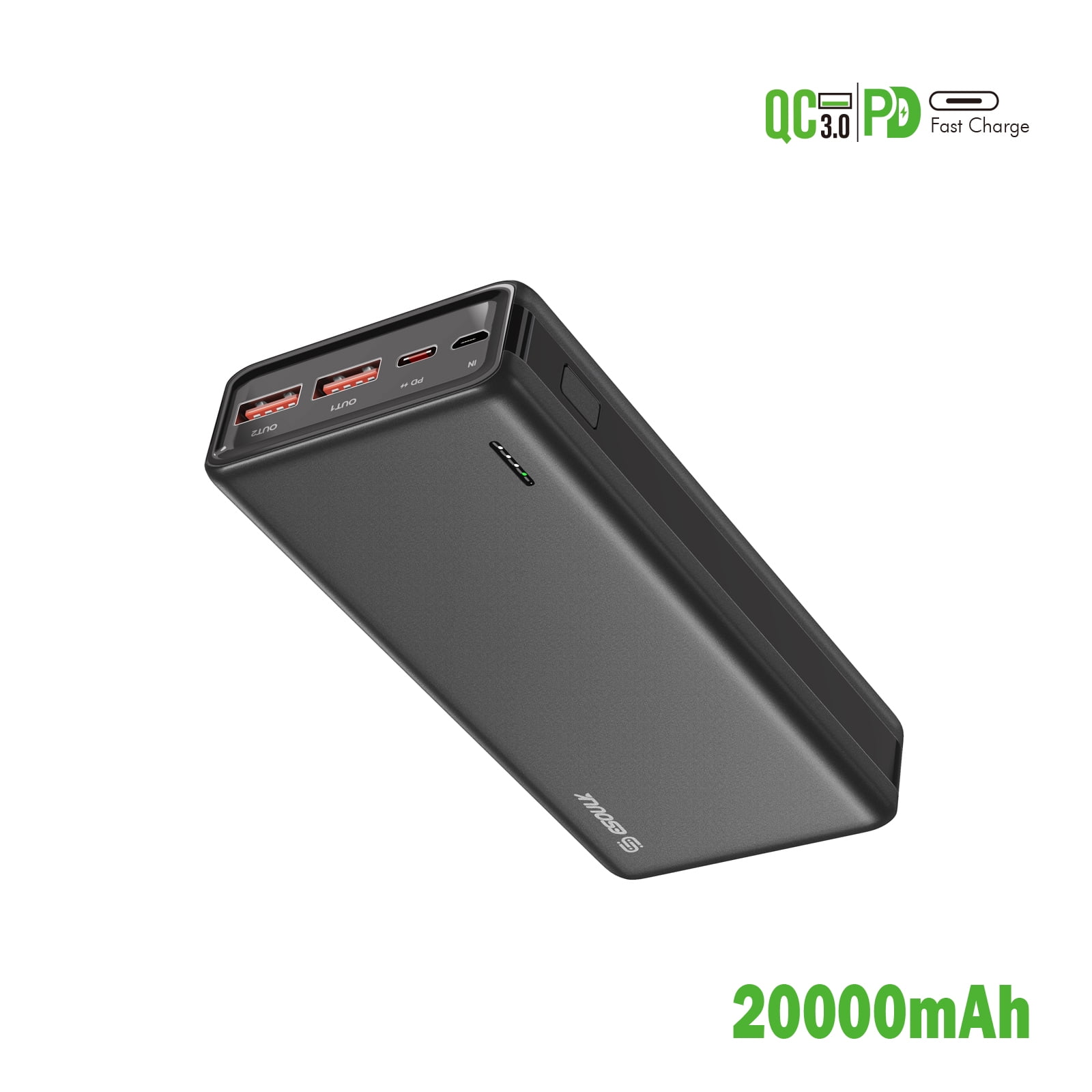 Esoulk 20000mAh PD 20W QC 22.5W Power Bank, Black Portable Charger