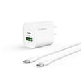 thumbnail image 1 of Esoulk 20W 2-Port Type-C PD (Power Delivery) and USB-A Quick Charge, Ultra Fast Charging Wall Charger with USB Cable with Glass Screen Protector for T-Mobile REVVL 7 Pro 5G - White, 1 of 9