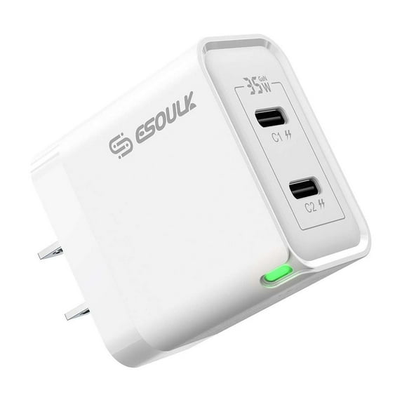 Esoulk 35W Dual Port USB-C, GaN Technology, Mini Compact, Super Fast Charging Wall Charger for HMD Vibe - White