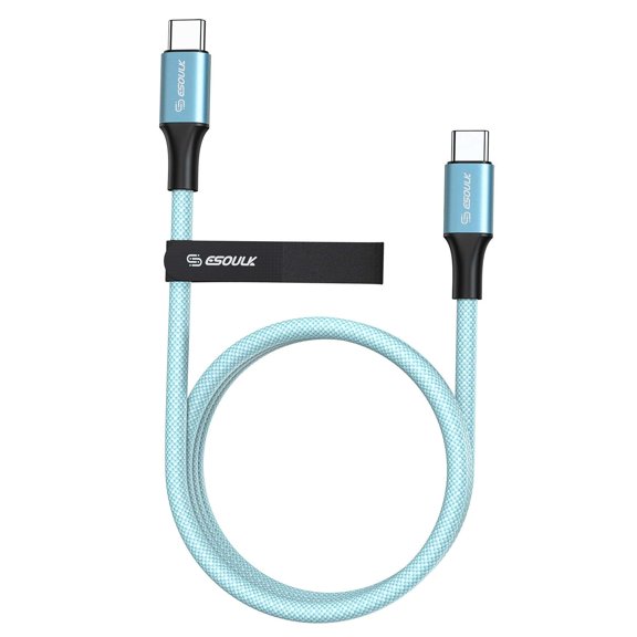 Esoulk 6ft USB-C to USB-C 100W 5A 20V Fast Charging/Data Sync Nylon Braided Cable with Screen Protector (Tempered Glass) for Boost Celero 5G SC - Sky Blue