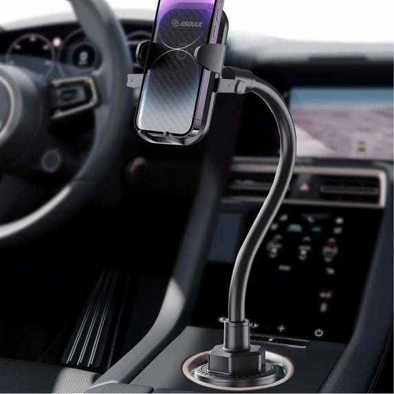 Esoulk Cup Holder Car Phone Mount with Flexible Gooseneck, Adjustable Base, 360° Rotation for iPhone & Android