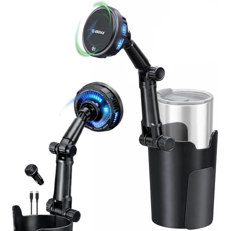 Esoulk Qi2 Magnetic Wireless Car Charger 25W, Fast Charging Cup Holder Phone Mount with Cooling Fan, Universal for All Cars