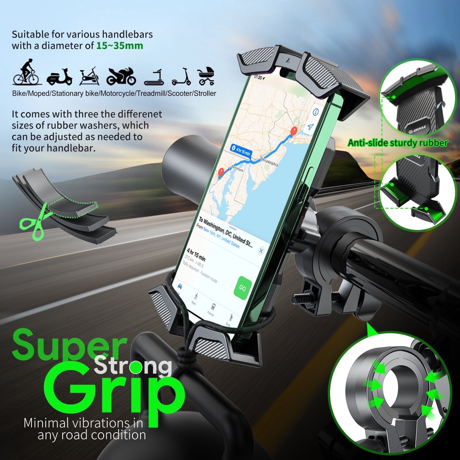 Esoulk Universal Bike Phone Mount Motorcycle Handlebar Clamp Scooter Clip for iPhone Android GPS