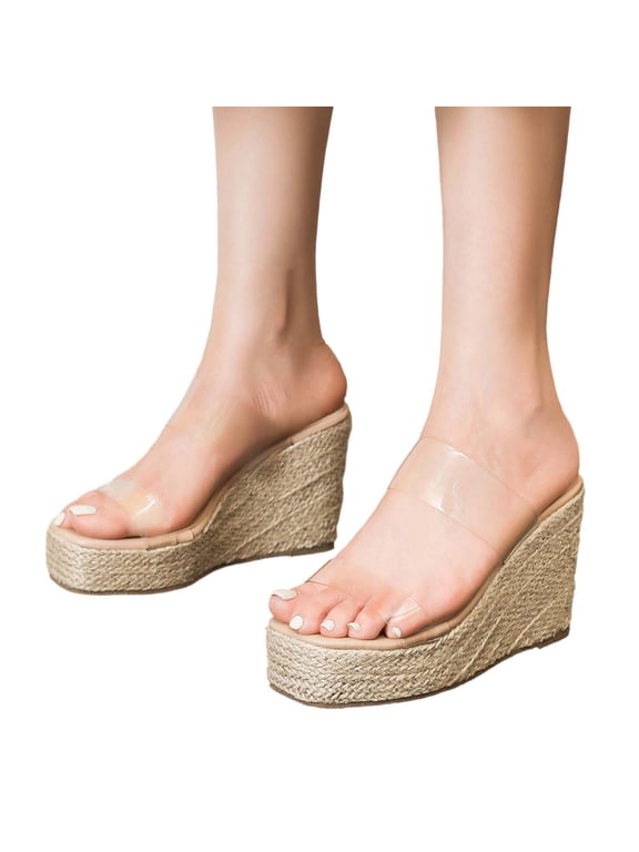 Espadrille Platform High Heel Sandals Polyester Transparent Adjustable Strap Open Toe Beach Slides