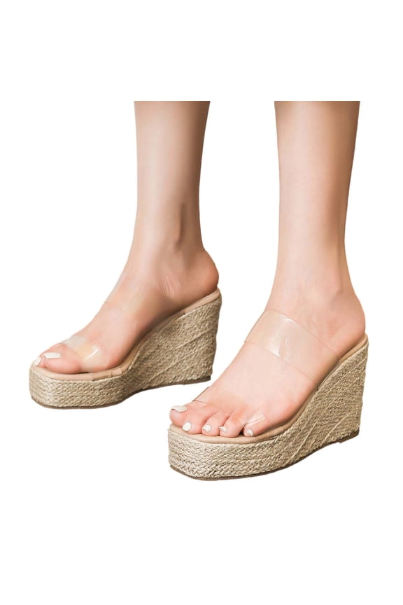 Espadrille Platform High Heel Sandals Polyester Transparent Adjustable Strap Open Toe Beach Slides