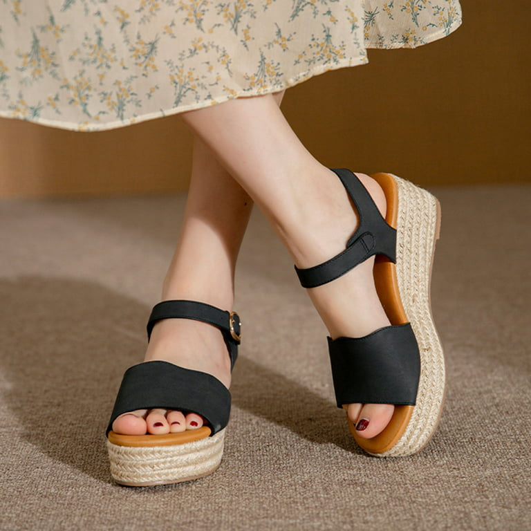 Women Comfort Bow Decor Peep Toe Espadrille Sole Sandals, Vacation White  Slingback Wedge Sandals