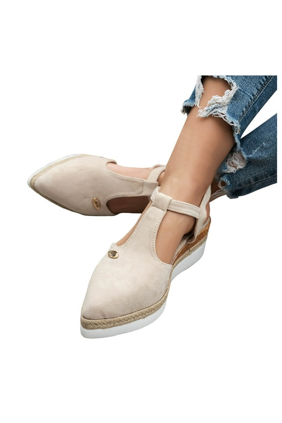 Espadrilles Platform Sandals for Women 2025 Beach Pointy Toe Chunky Wedges Closed Toe Dress Shoes Summer Fall