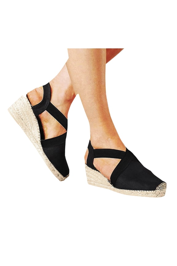 Espadrilles Wedge Sandals for Women Beach Summer Fall Linen Closed Toe Elastic Slingback High Heels Dress Shoes