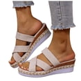 thumbnail image 1 of Espadrilles Wedge Sandals for Women Trendy Crooss Strappy Open Toe Casual High Heeled Platform Slip on Slides Beige Size 9, 1 of 5