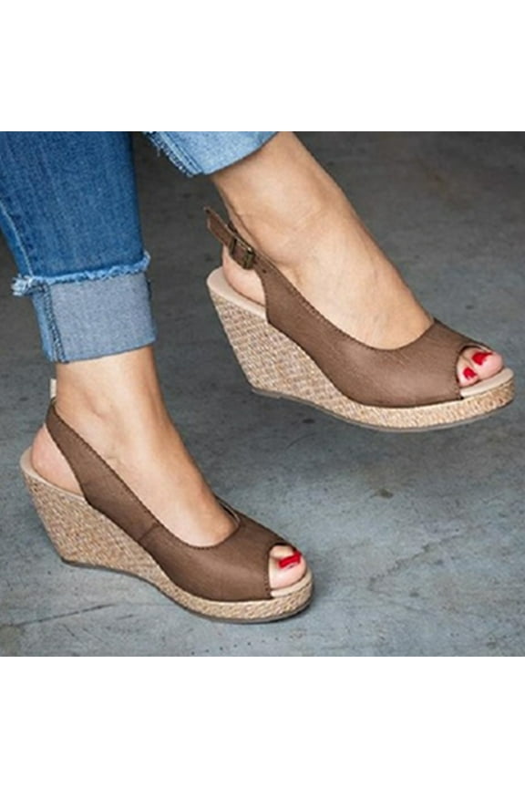 Espadrilles Wedges for Women,Casual Peep Toe Slingback Platform Sandals Comfort Open Toe Ankle Elastic Strappy Flatform Sandal Shoes,Size 4.5