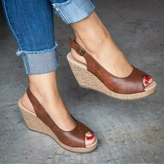 Espadrilles Wedges for Women,Casual Peep Toe Slingback Platform Sandals Comfort Open Toe Ankle Elastic Strappy Flatform Sandal Shoes