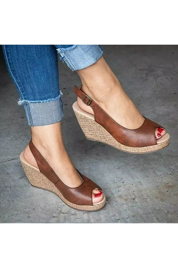 Espadrilles Wedges for Women,Casual Peep Toe Slingback Platform Sandals Comfort Open Toe Ankle Elastic Strappy Flatform Sandal Shoes
