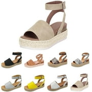 FCHENGTAIS Espadrilles Wedges for Women Summer Casual Espadrille Slide On Platform Sandals Comfort Open Toe Ankle Strap Sandal