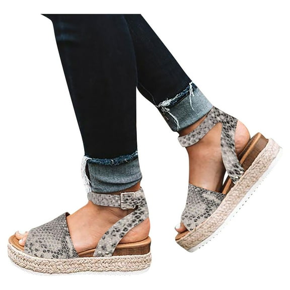 Espadrilles Wedges for Women Summer Casual Leopard Espadrille Platform Sandals Comfort Open Toe Ankle Strap Sandal