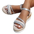 thumbnail image 1 of Espadrilles for Women 2026 Summer Trendy Open Toe Band Ankle Strap Wedge Sandals Casual Bohemian Beach Vacation Dress Heels Silver Size 7.5, 1 of 7