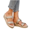 thumbnail image 1 of Espadrilles for Women Braided Band Open Toe Wedge Sandals Comfy Footbed Slip on Backless Platform Heels Summer Slides Gold Size 8, 1 of 7