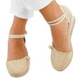 thumbnail image 1 of Espadrilles for Women Closed Round Toe Wedge Sandals Summer Casual Ankle Strap Wedges Heels Beach Shoes Beige Size 7, 1 of 7