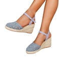thumbnail image 1 of Espadrilles for Women Knitted Closed Toe Ankle Strap Gladiator Wedge Sandals Breathable Hollow out Casual Thick Sole High Heels Blue Size 9, 1 of 6