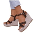 thumbnail image 1 of Espadrilles for Women Open Toe Platform Wedge Sandals Ankle Strap Slingback High Heels Nonslip Summer Dress Shoes Brown Size 7.5, 1 of 8