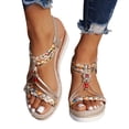 thumbnail image 1 of Espadrilles for Women Open Toe Wedge Sandals Boho Braided Band Beaded T-Strap 2026 Beach Vacation Shoes Gold Size 6, 1 of 8