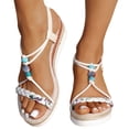 thumbnail image 1 of Espadrilles for Women Open Toe Wedge Sandals Boho Braided Band Beaded T-Strap 2026 Beach Vacation Shoes White Size 6, 1 of 8