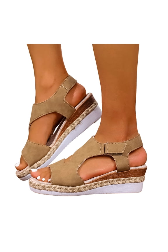 Espadrilles for Women Peep Toe Wedge Sandals Lightweight Cutout Soft Leather Slingback Wedges Heels Brown Size 7.5