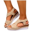 thumbnail image 1 of Espadrilles for Women Peep Toe Wedge Sandals Lightweight Cutout Soft Leather Slingback Wedges Heels Khaki Size 6, 1 of 7