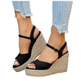 thumbnail image 1 of Espadrilles for Women Platform Wedge Sandals Classic Suede Open Toe Ankle Strap Wedges Heels Casual Summer Footwear Black Size 8.5, 1 of 6