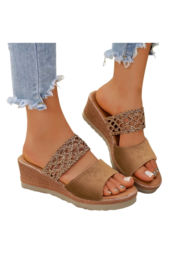 Espadrilles for Women Slip on Wedge Sandals Open Toe Leopard Print Breathable Braided Band Casual Beach Shoes Slides Brown Size 9