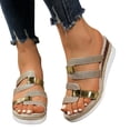 thumbnail image 1 of Espadrilles for Women Trendy Color Block Open Toe Slides Casual Wedge Sandals Platform Slip on Summer Dress Shoes Gold Size 7.5, 1 of 7