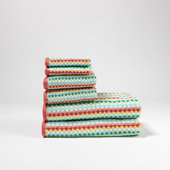 Espalma Color Pop Textured 6-Pieces Cotton Bath Towel Set, 27" x 54", Tangerine