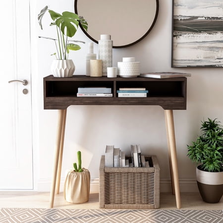 Espece 2-Shelf Entrance Console Table, Weathered Walnut
