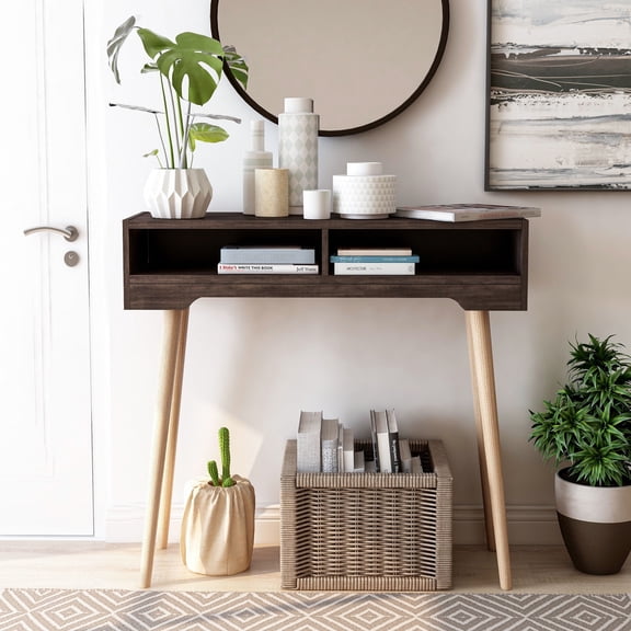 Espece 2-Shelf Entrance Console Table, Weathered Walnut