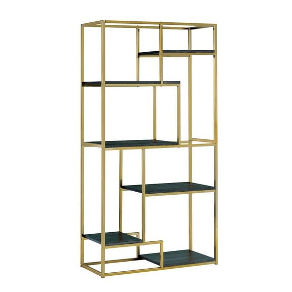 Furniture of America Jan Contemporary Metal 6-Shelf Bookcase in Gold Champagne