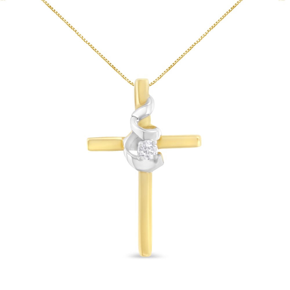 Espira 10K Two-Tone Gold 1/25ct. TDW Diamond Accent Cross Pendant Necklace  (J-K, I2-I3)