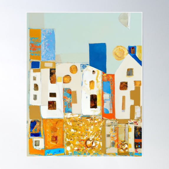 Esplanade 002 Coastal Village Abstract Art Warm Tones Poster Wall Art ...