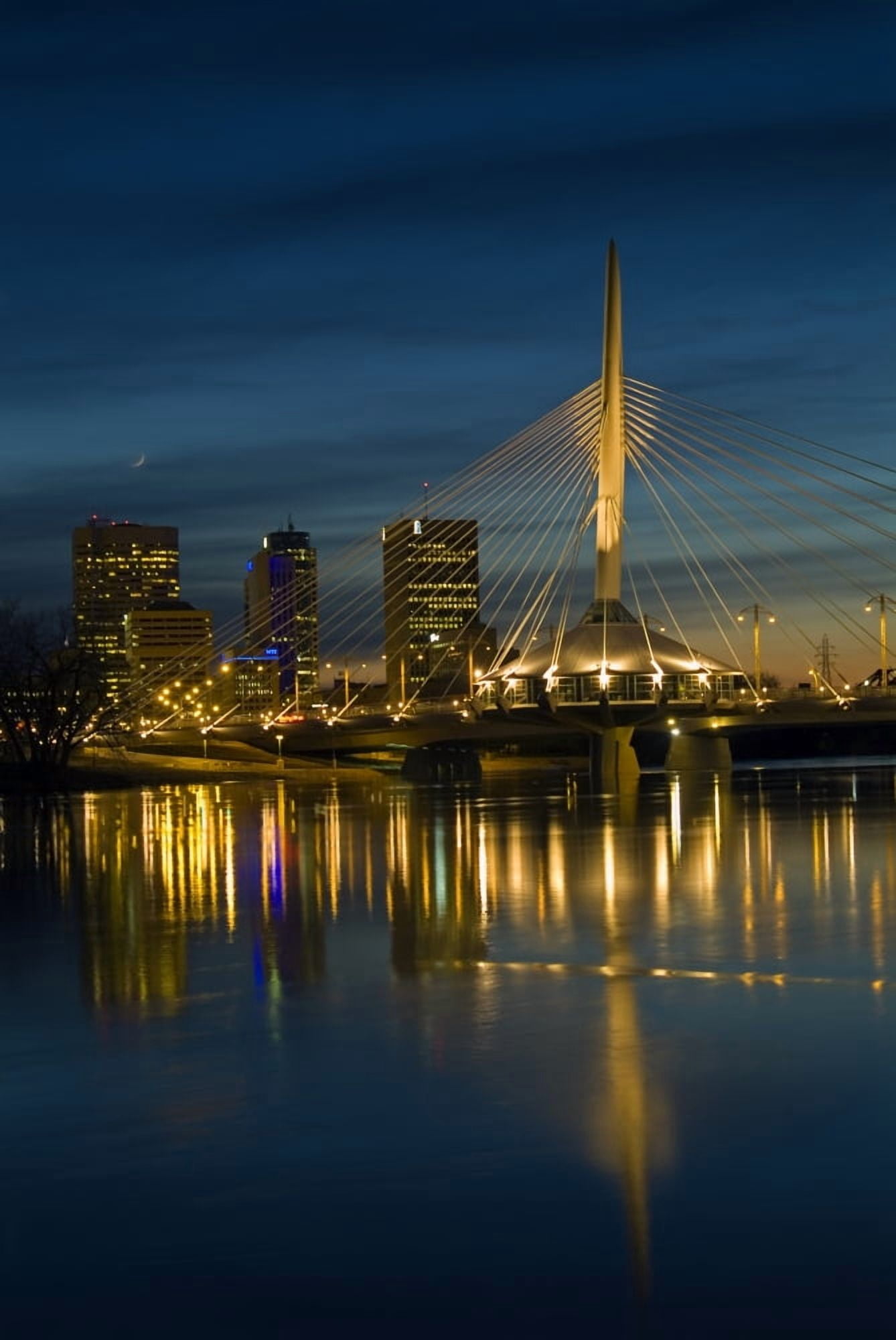 Esplanade Bridge Over Red River At Dusk Winnipeg Manitoba Canvas Art - Mike Grandmaison  Design Pics (22 x 34)
