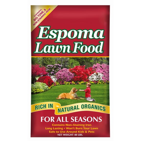 Espoma 15-0-5 Lawn Food for All Seasons, 40lbs - Grass Fertilizer Rich in Natural Organics for Growing Thicker, Greener Lawns