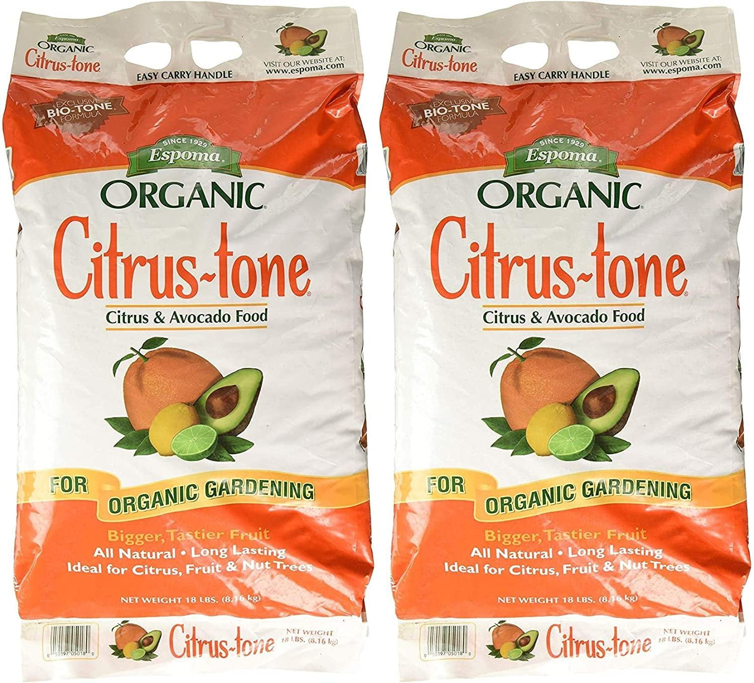 Espoma Citrus Tone Natural Fertilizer Granules - For Citrus, Fruit, Nut Trees - Pack of 2, 18-Pound — Outdoor & Indoor Plant Use, Easy Application