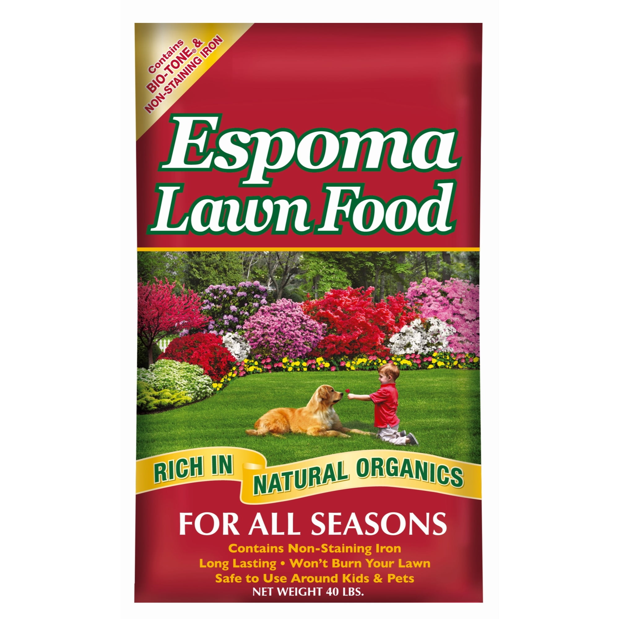Espoma 15-0-5 Lawn Food for All Seasons, 40lbs - Grass Fertilizer Rich in Natural Organics for Growing Thicker, Greener Lawns