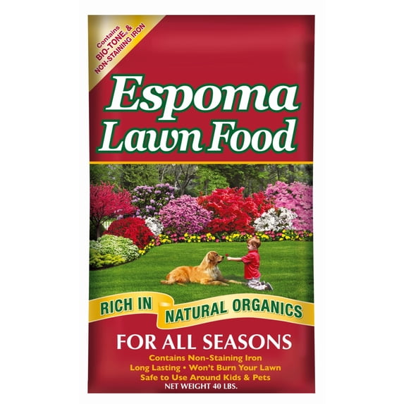 Espoma 15-0-5 Lawn Food for All Seasons, 40lbs - Grass Fertilizer Rich in Natural Organics for Growing Thicker, Greener Lawns