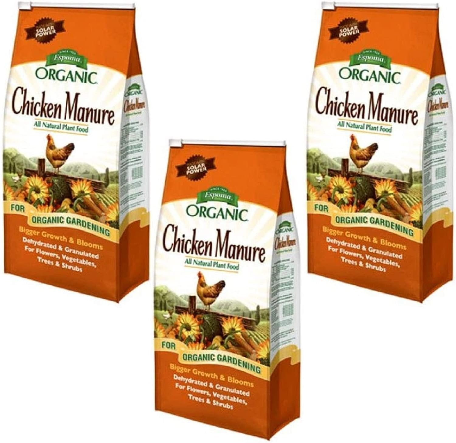 3-pack Espoma Organic Chicken Manure Granules - Natural Fertilizer, 3-2-3 NPK - 3 Pack, 25 lbs — Outdoor & Indoor Plant Use, Easy Application